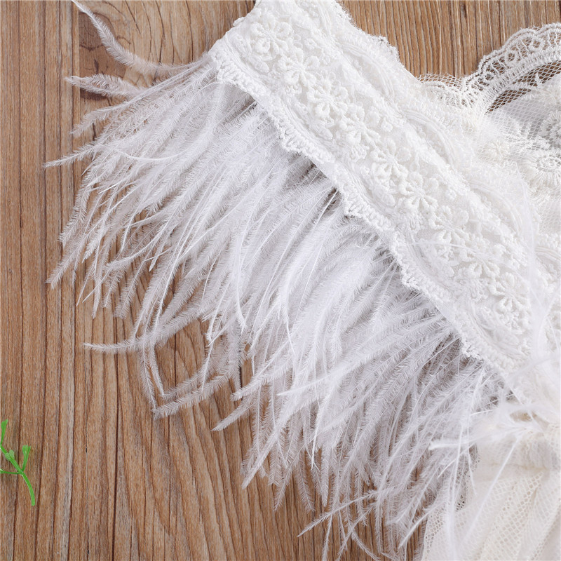 Embroidery Lace Princess Infant Baby Tutu Romper  Dress Sweet Baby Feathers Fly Sleeve Backless White Jumpsuit Summer Romper