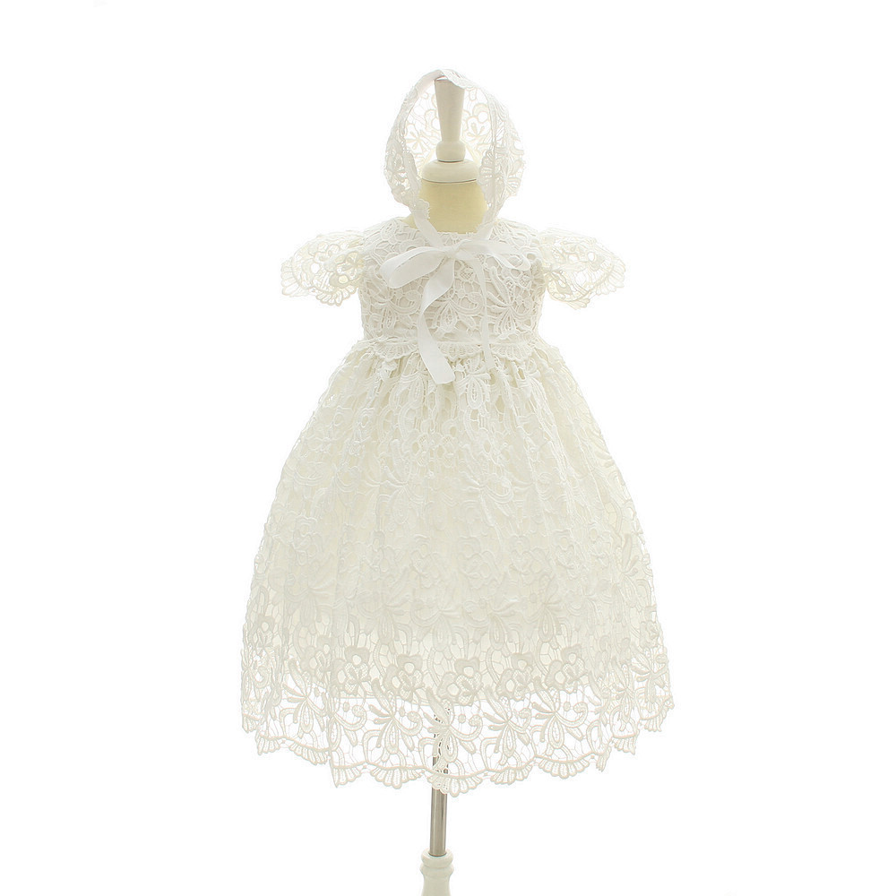 Lace White Baby Dress Christening Baptism Gown and Bonnet Bautizo Kids Dresses For Girls Special Occasion Dress