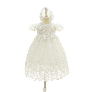 Lace White Baby Dress Christening Baptism Gown and Bonnet Bautizo Kids Dresses For Girls Special Occasion Dress