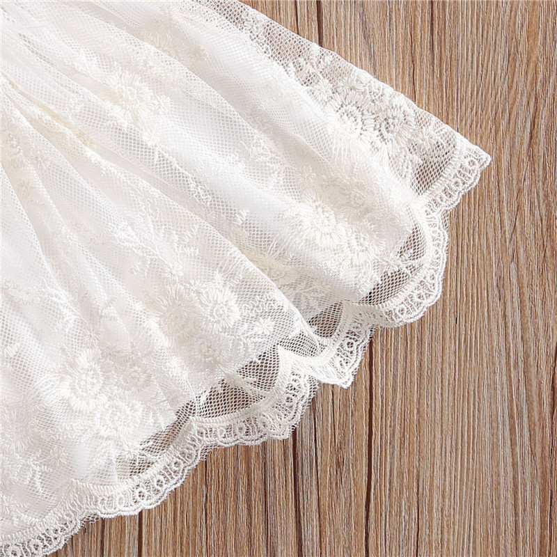 Embroidery Lace Princess Infant Baby Tutu Romper  Dress Sweet Baby Feathers Fly Sleeve Backless White Jumpsuit Summer Romper