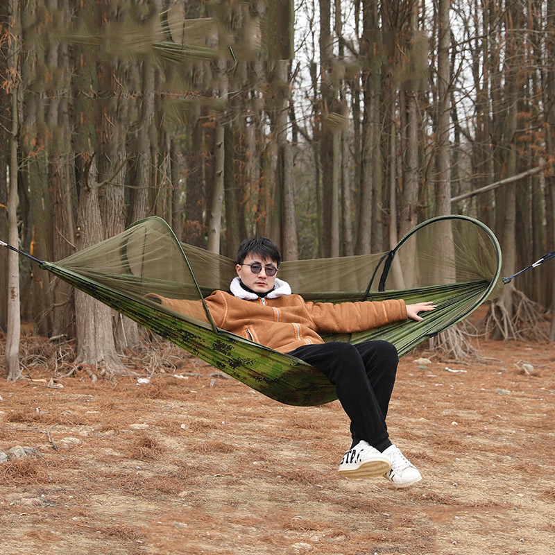 Climbing hiking sleep sit durable large net support green outdoor camping camouflage hammocks with mosquito net