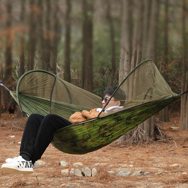 Climbing hiking sleep sit durable large net support green outdoor camping camouflage hammocks with mosquito net