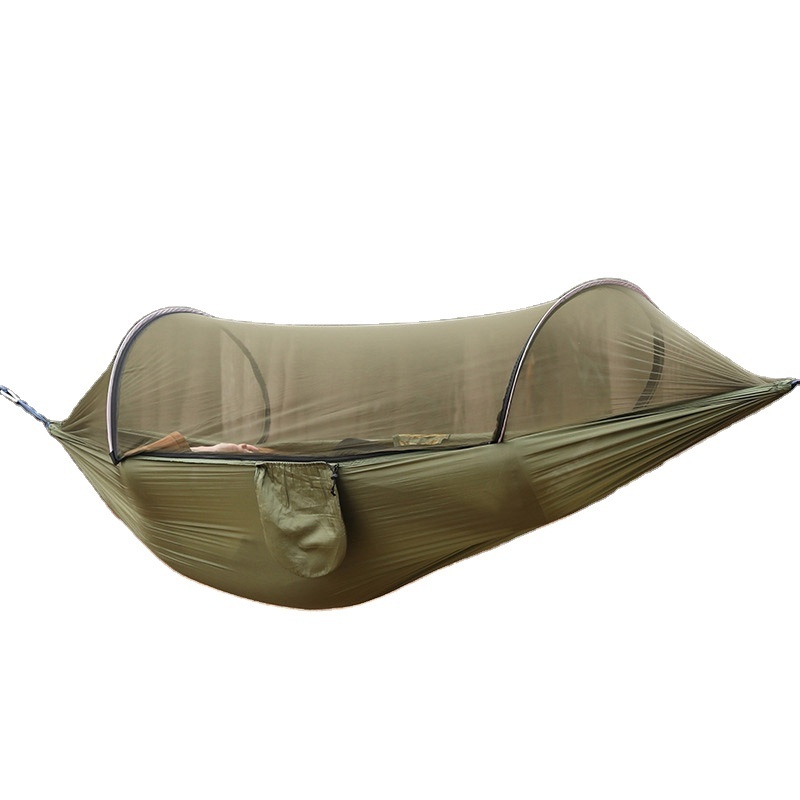 Portable folding green polyester fabric adjustable hammock camping hanging tree strap foldable double waterproof camping hammock