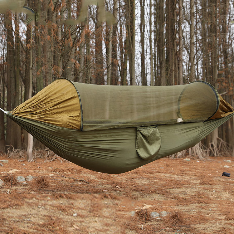 Portable head cloth shade steel stand mosquito net support foldable double black parachute nylon outdoor hammock with stand