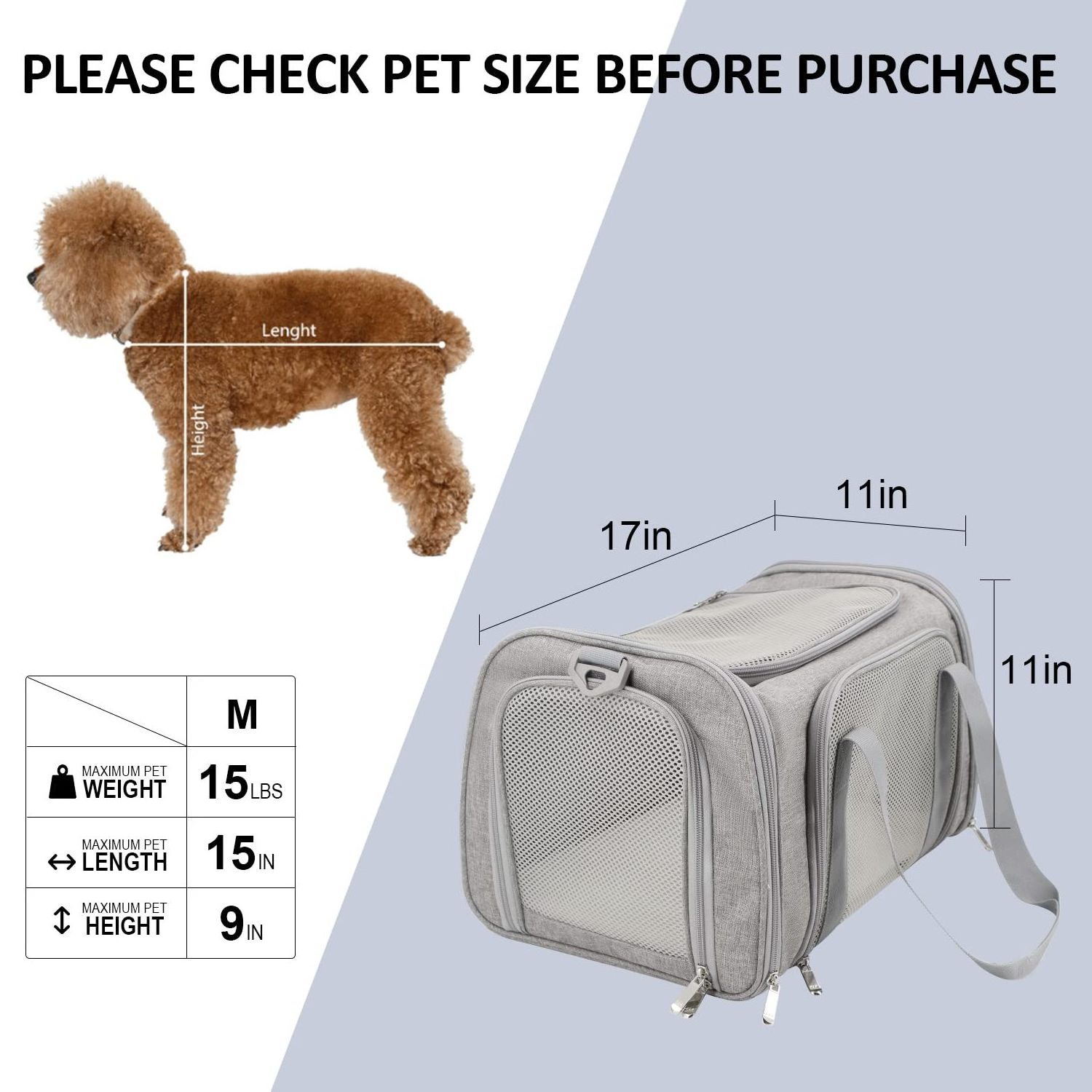 Kadandi Cat Dog Carrier for Small Medium Cats Puppies up to 15 Lbs pet Carrier Soft Sided Collapsible Travel Puppy Carrier