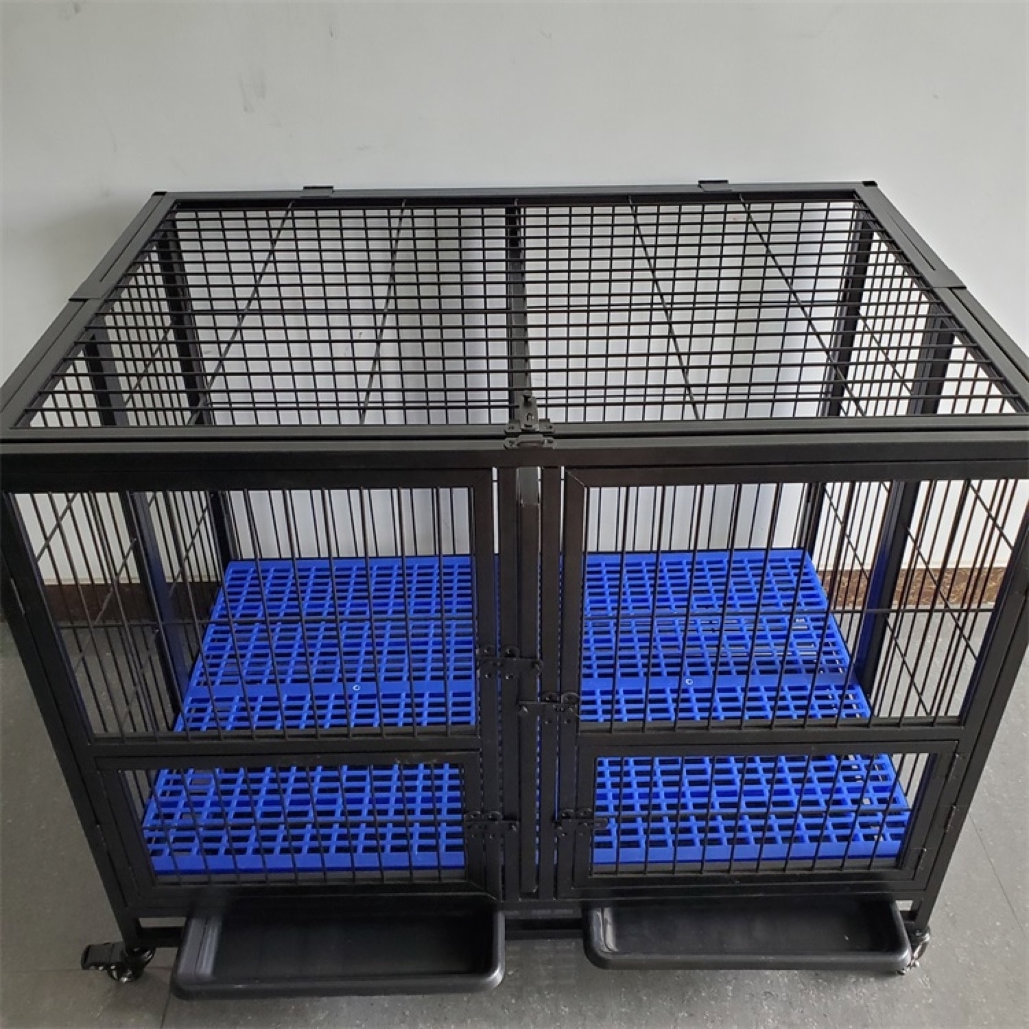 Manufacturer jaula big indoor outdoor pet kennel dog cage with tray large foldable Iron tough pet Cage with wheel