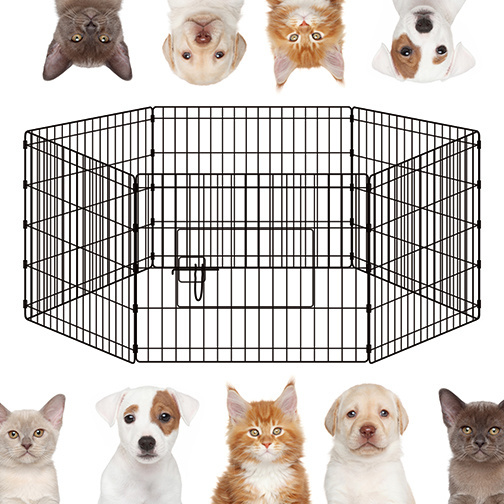 High quality black silver 8 piece 42 inch durable foldable training playpen dog fence playpen metal wire dog fence