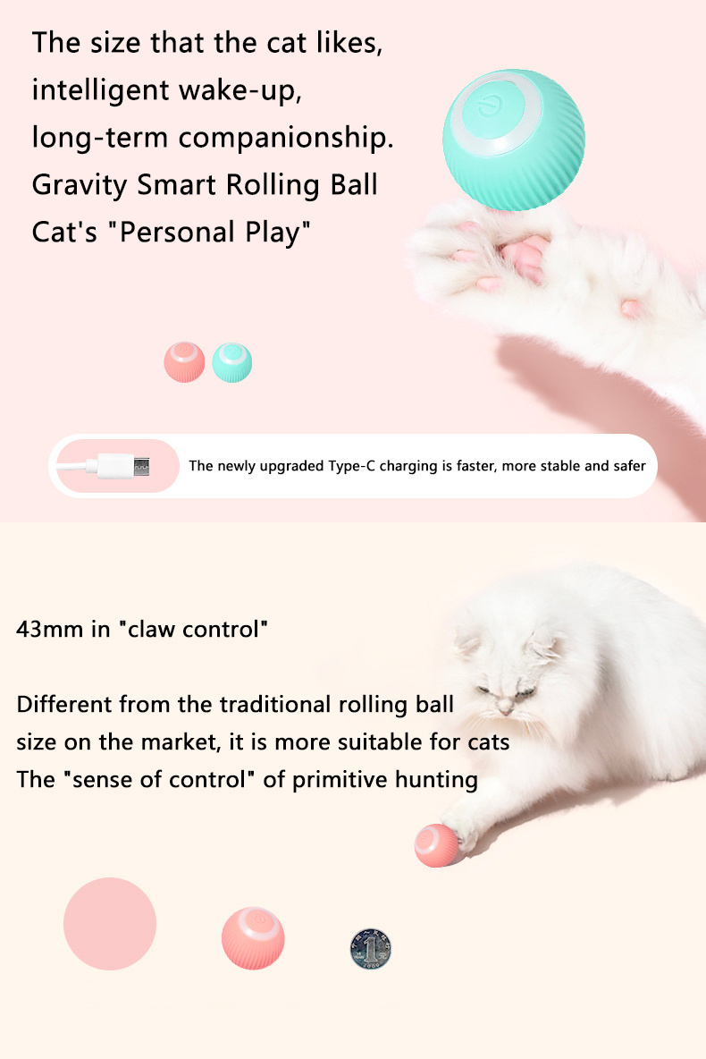 Funny USB rechargeable Attractive Pet cute smart  automatic rolling cat toy ball electric cat toy cat ball toys