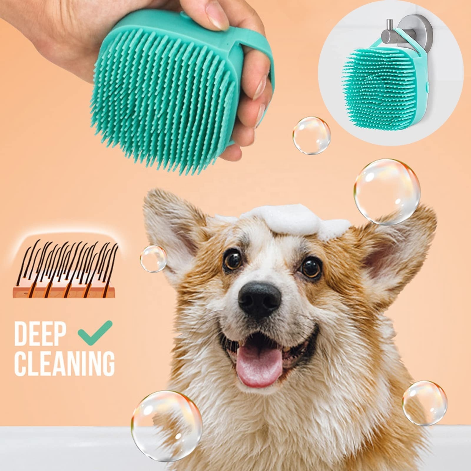 Top ranking Pet comb pet dog shampoo brush boody finger clean remover hair brush grooming pet shower brush