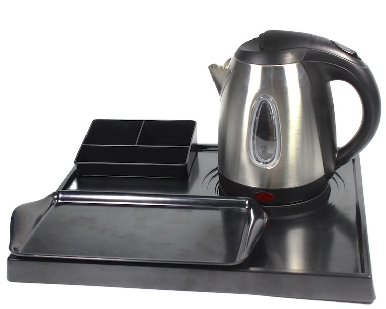 Household/Hotel Guest Room Electric Kettle with Black Melamine Tray Set