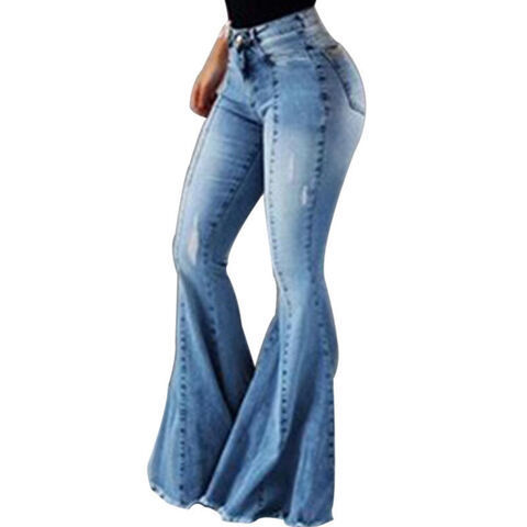 Top Quality Flare pants denim jeans high waist stylish streetwear bell bottoms denim jeans women