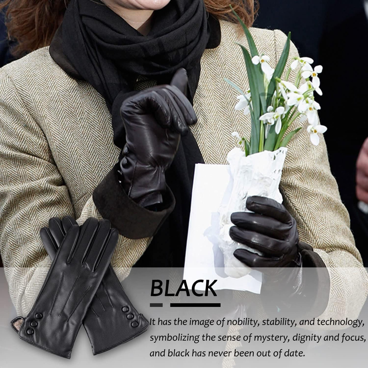 Leather gloves from Pakistan Touch Screen Texting Finger Wool Lined Outdoor Fashion Dress Gloves