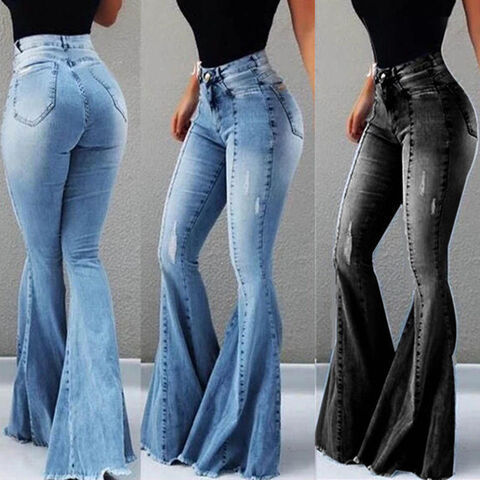 Top Quality Flare pants denim jeans high waist stylish streetwear bell bottoms denim jeans women