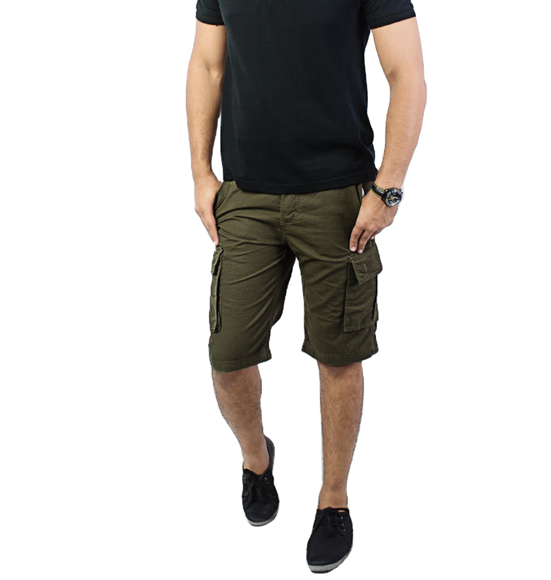 Dark Green Cotton Cargo Shorts 2020 Men Cargo Shorts Summer  green Cotton Short home Loose Multi Pocket Shorts