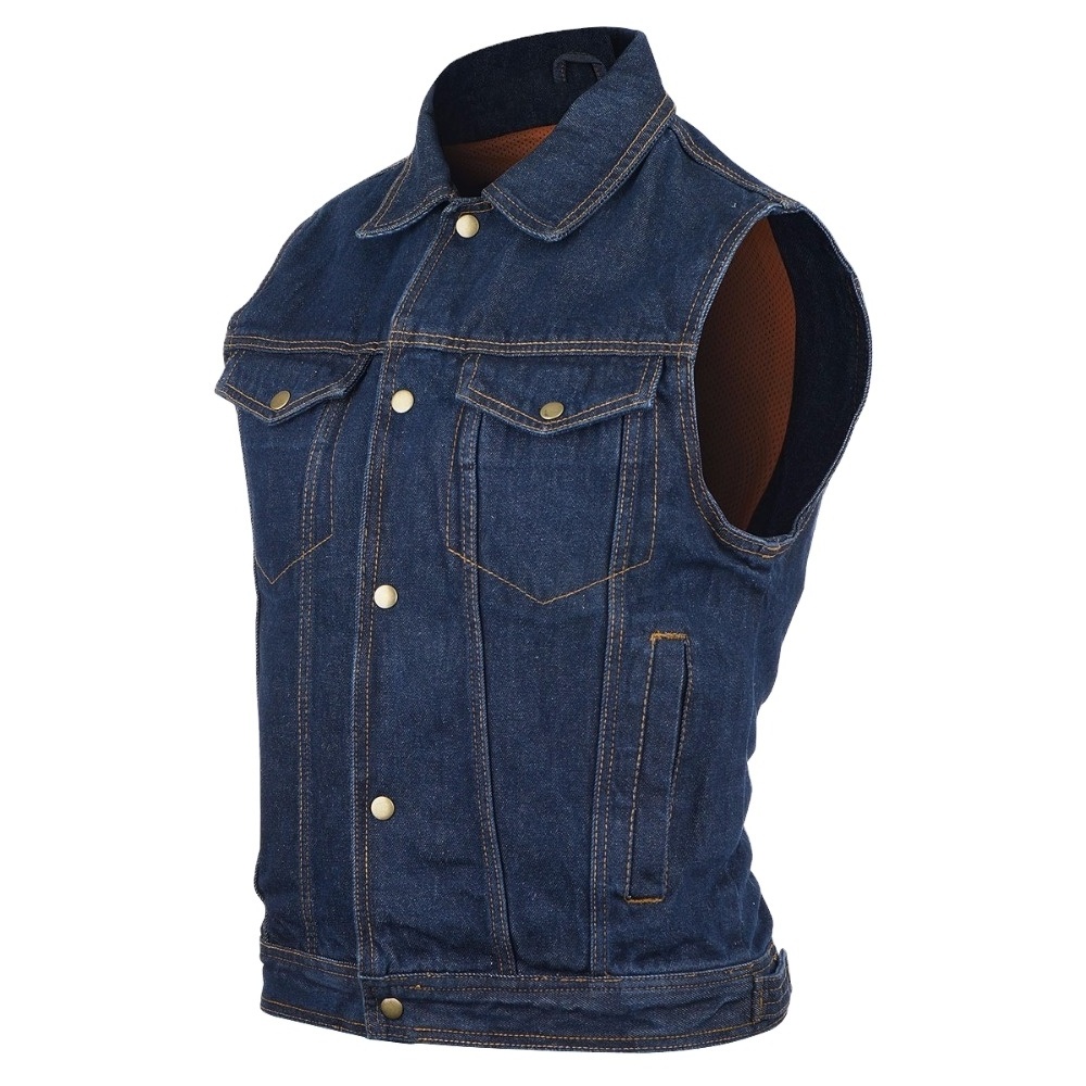 Men's Blue Denim Jean Vest Vest & Waistcoat Polyester / Cotton OUTER Wear Sustainable Print Pattern Regular Square Collar Adults