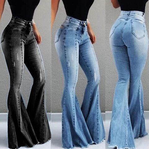 Top Quality Flare pants denim jeans high waist stylish streetwear bell bottoms denim jeans women