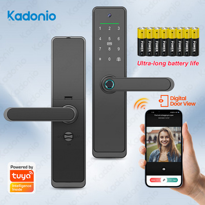 Kadonio Tuya Wifi Biometric Fingerprint Digital Electronic Smart Card Password Key Unlock Door Lock With Camera