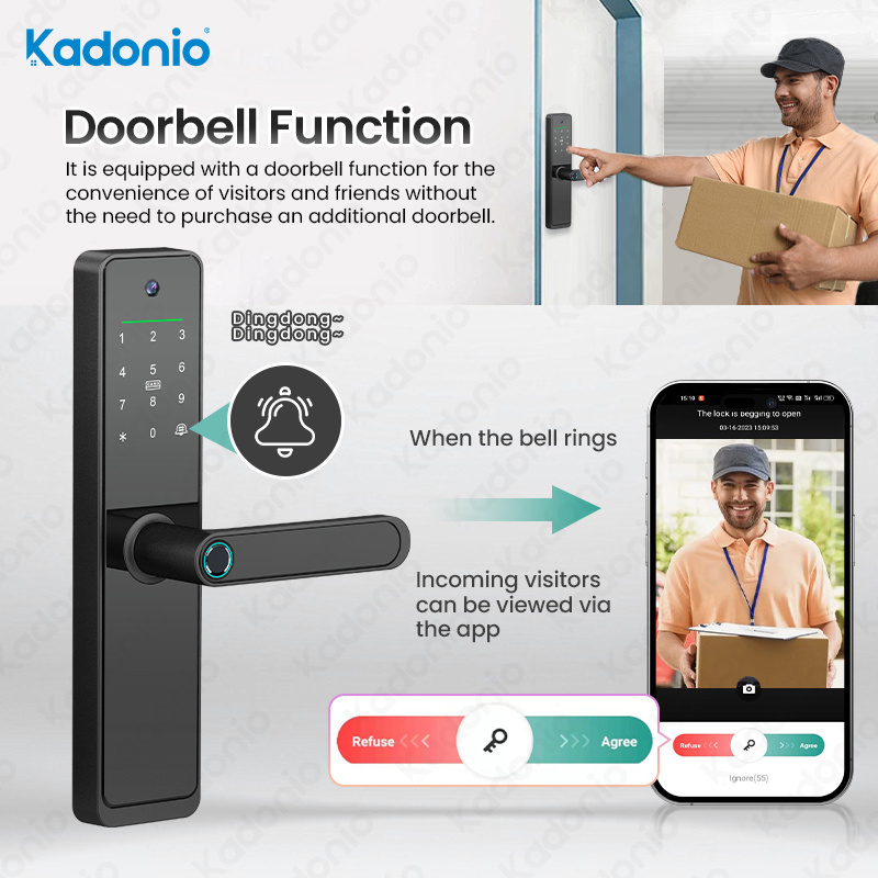 Kadonio Tuya Wifi Biometric Fingerprint Digital Electronic Smart Card Password Key Unlock Door Lock With Camera