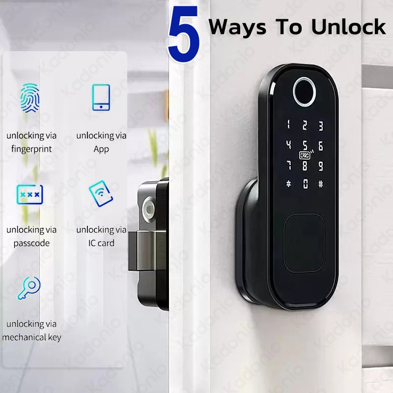 Kadonio Electric Digital Tuya Rim Smart Key Lock Magnetic Garage Front Door Lock 12V With Rim Cylinder