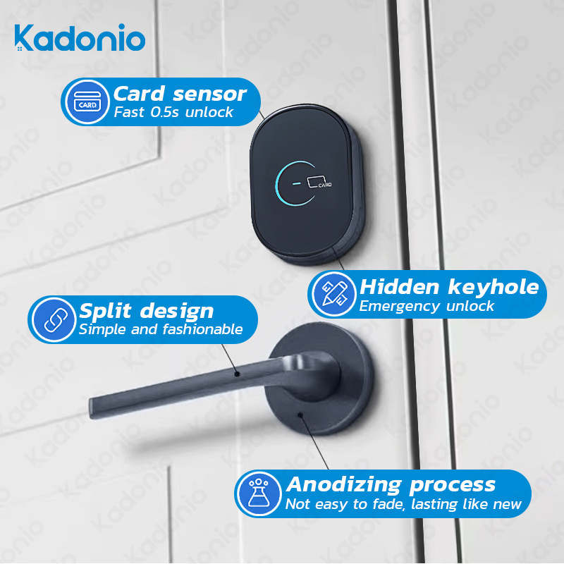 Kadonio Modern Smart Mechanical Key Locks Hotel Management Card Switch Door Handle Locks with Energy Saving Switch