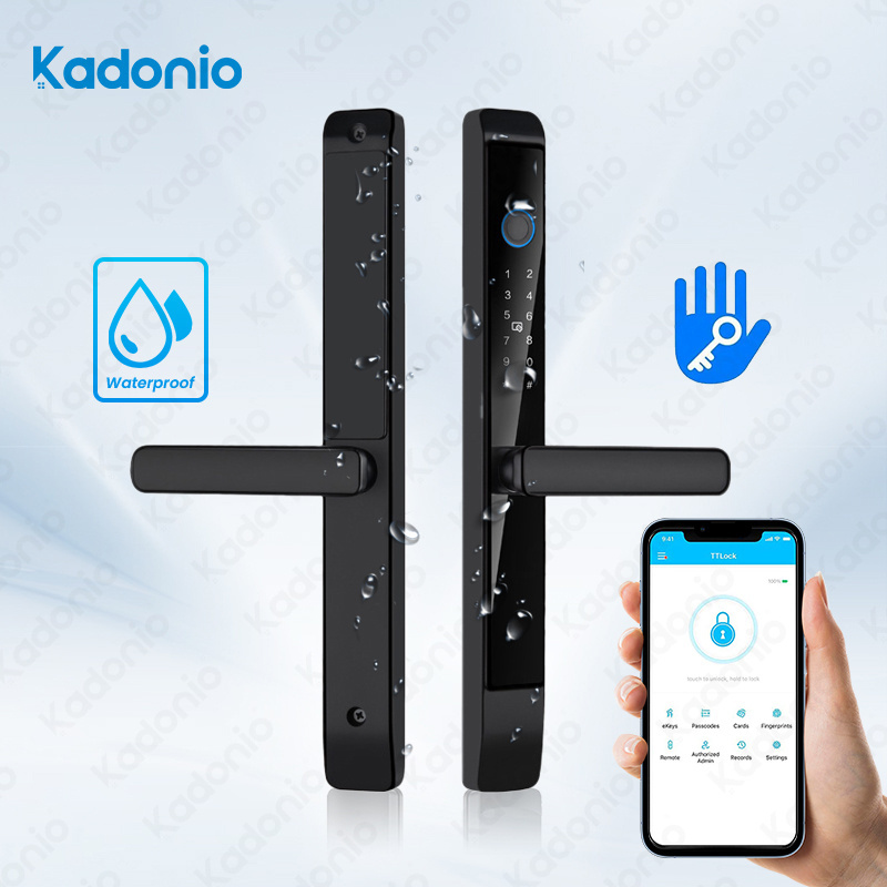 Kadonio European 85 Mortise Digital Smart Locks Fingerprint Aluminum Steel Double Side Sliding Glass Door Lock