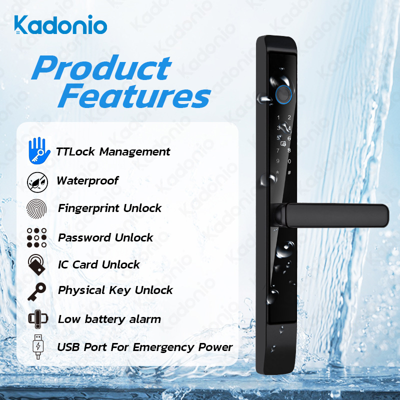 Kadonio European 85 Mortise Digital Smart Locks Fingerprint Aluminum Steel Double Side Sliding Glass Door Lock