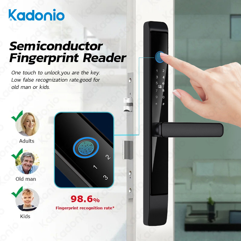 Kadonio European 85 Mortise Digital Smart Locks Fingerprint Aluminum Steel Double Side Sliding Glass Door Lock