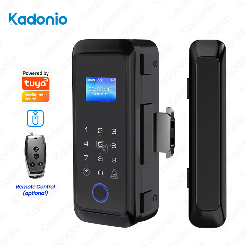 Kadonio Security Tuya Remote Access Digital Glass Sliding Door Smart Electric Lock Knobs Fingerprint For Glass Doors