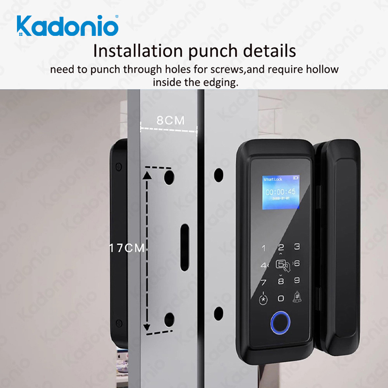 Kadonio Security Tuya Remote Access Digital Glass Sliding Door Smart Electric Lock Knobs Fingerprint For Glass Doors