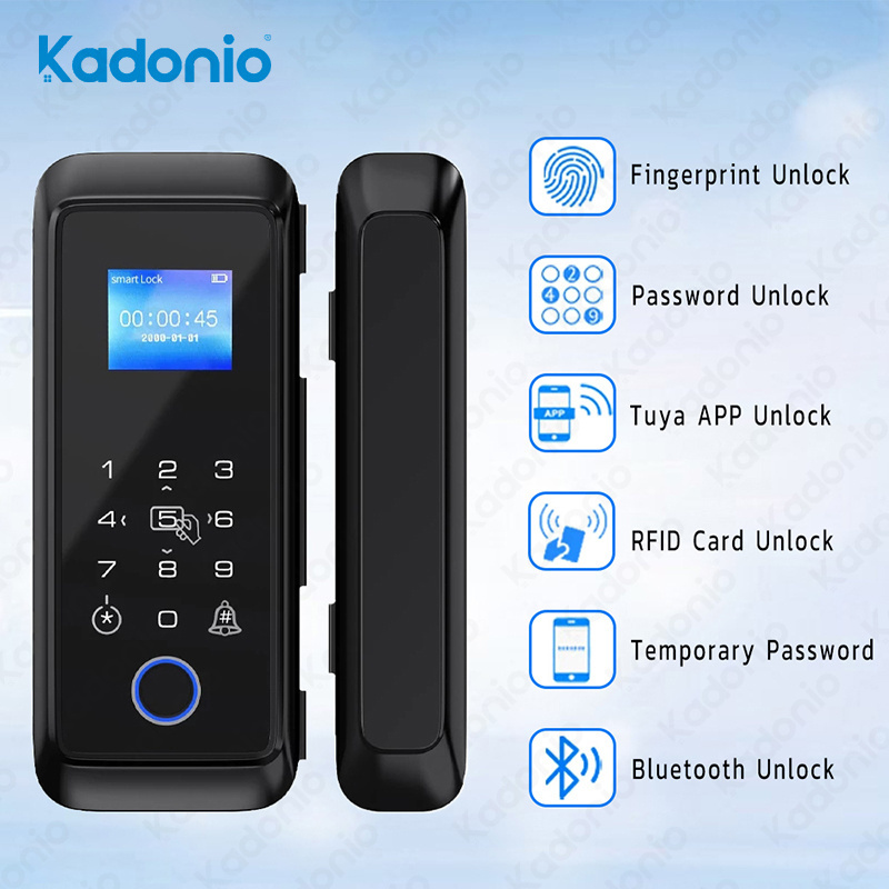 Kadonio Security Tuya Remote Access Digital Glass Sliding Door Smart Electric Lock Knobs Fingerprint For Glass Doors