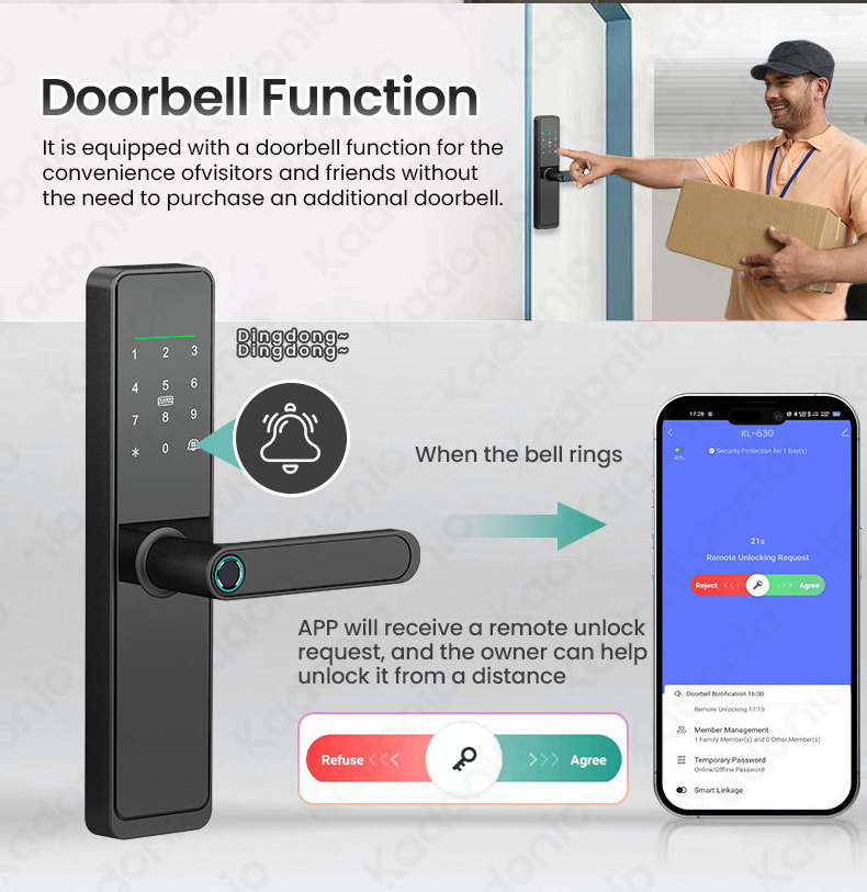 Kadonio Fingerprint Digital Password Keyless Apartment Home Room Lock APP Smart Wooden Door Lock