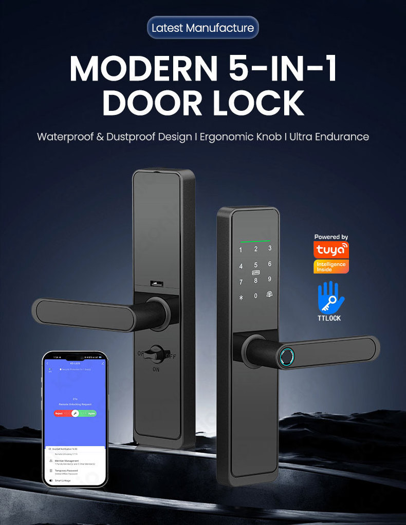 Kadonio Fingerprint Digital Password Keyless Apartment Home Room Lock APP Smart Wooden Door Lock