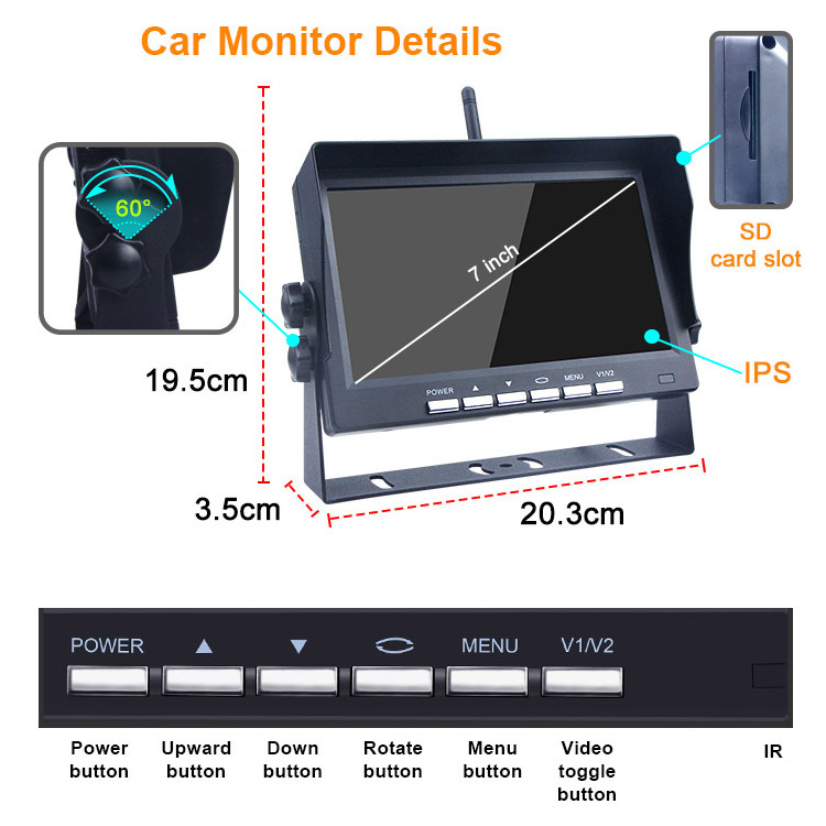 7 inch monitor car parking system 2.4G wireless truck rearview camera wireless backup camera for bus truck