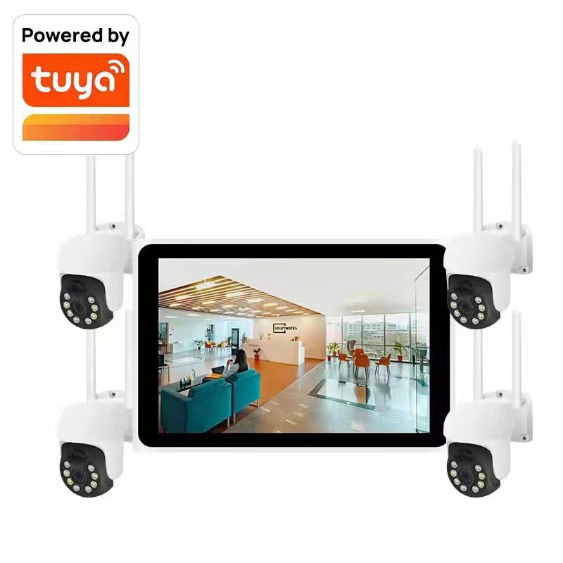 Tuya Wireless System PTZ Camera 10 inch Screen Monitor 4ch Full Color 3MP Wifi NVR Kits