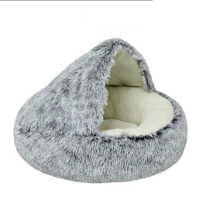 Winter Warm Shell Long plush Cat Nest Dog Nest Semi enclosed Round Cat Sleeping Bag Dog Bed Pet Nest