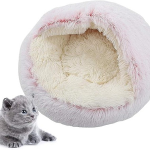 Winter Warm Shell Long plush Cat Nest Dog Nest Semi enclosed Round Cat Sleeping Bag Dog Bed Pet Nest