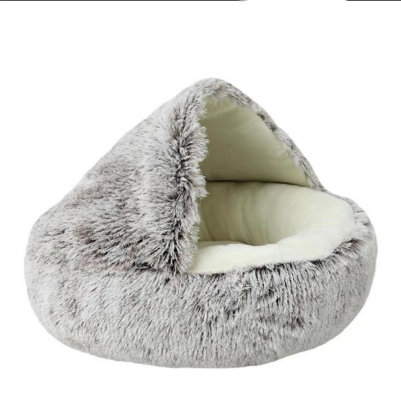 Winter Warm Shell Long plush Cat Nest Dog Nest Semi enclosed Round Cat Sleeping Bag Dog Bed Pet Nest