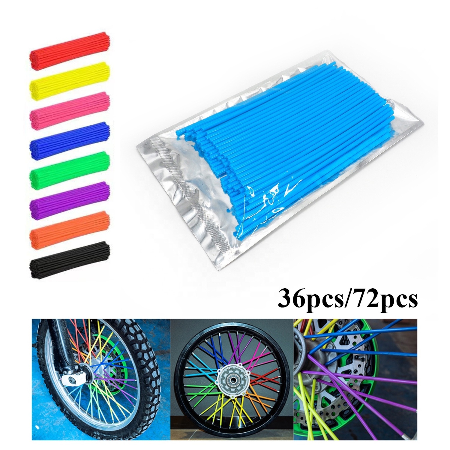 72pcs Motorcycle Bicycle Spoke Cover Skin Protector Wheel Rim Spokes Protective Covers Tube Wrap For Motocross Moto Mtb ATV Bike