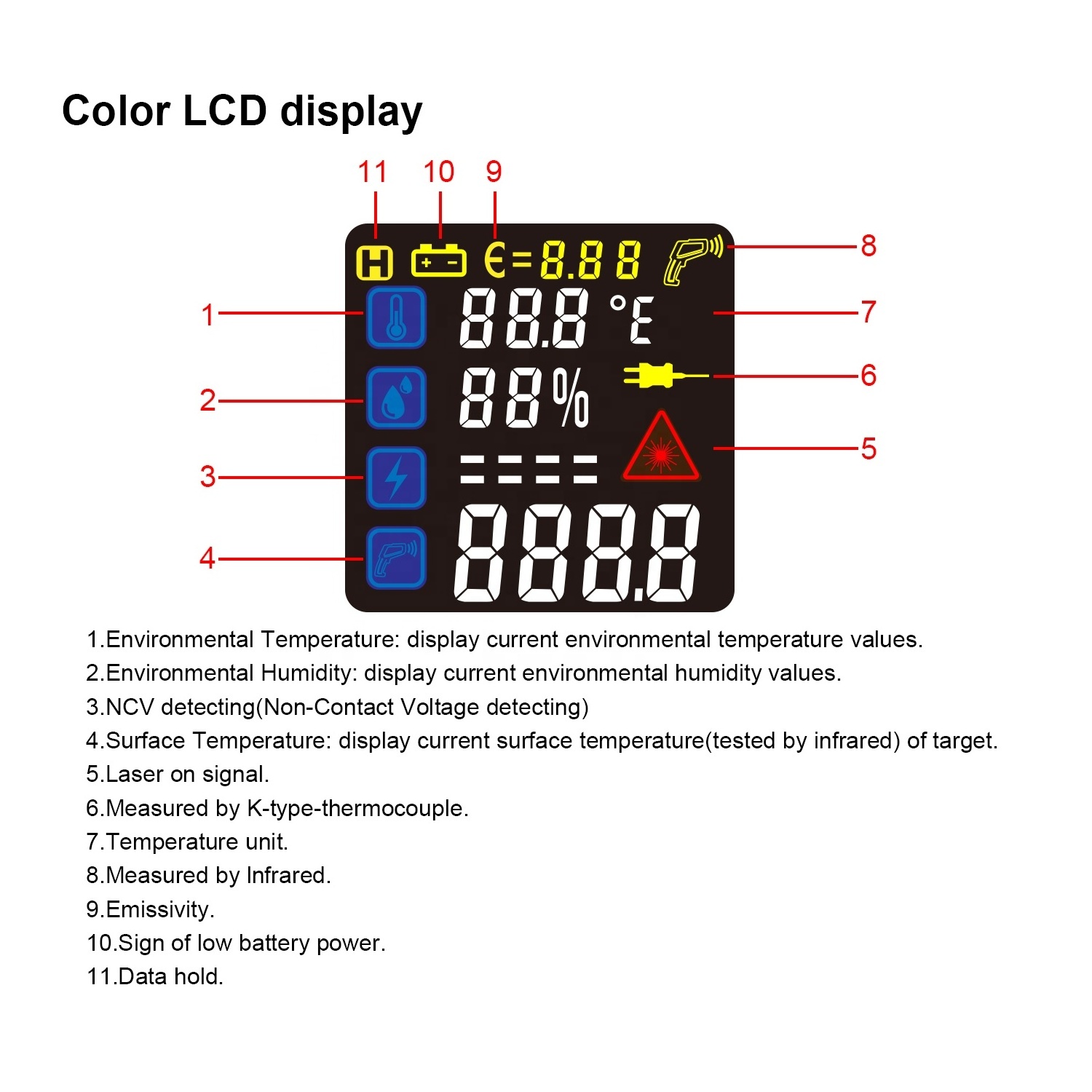 Wholesale Laser aiming temperature guns Hygrometer Industrial household thermometers Infrared Thermometer with K type probe