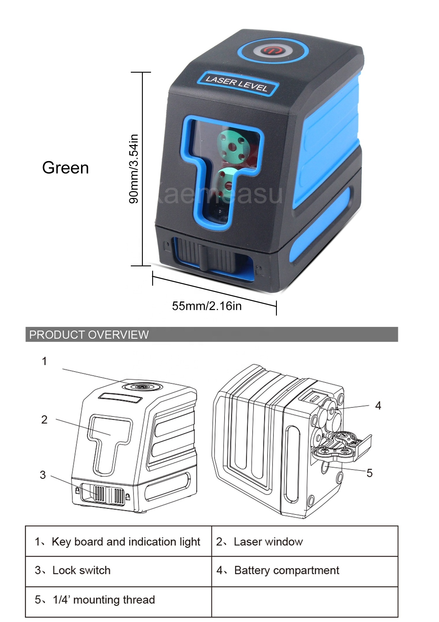 Laser Level Green Beam Laser Cross 2 Line Self Leveling Laser Level