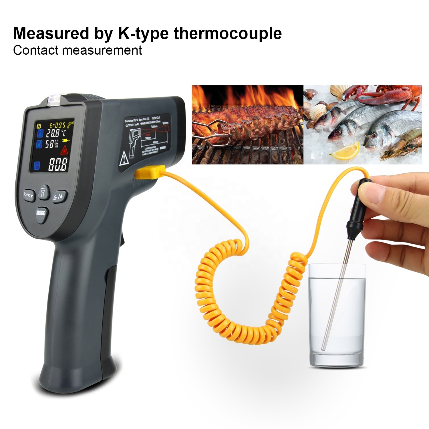 Wholesale Laser aiming temperature guns Hygrometer Industrial household thermometers Infrared Thermometer with K type probe