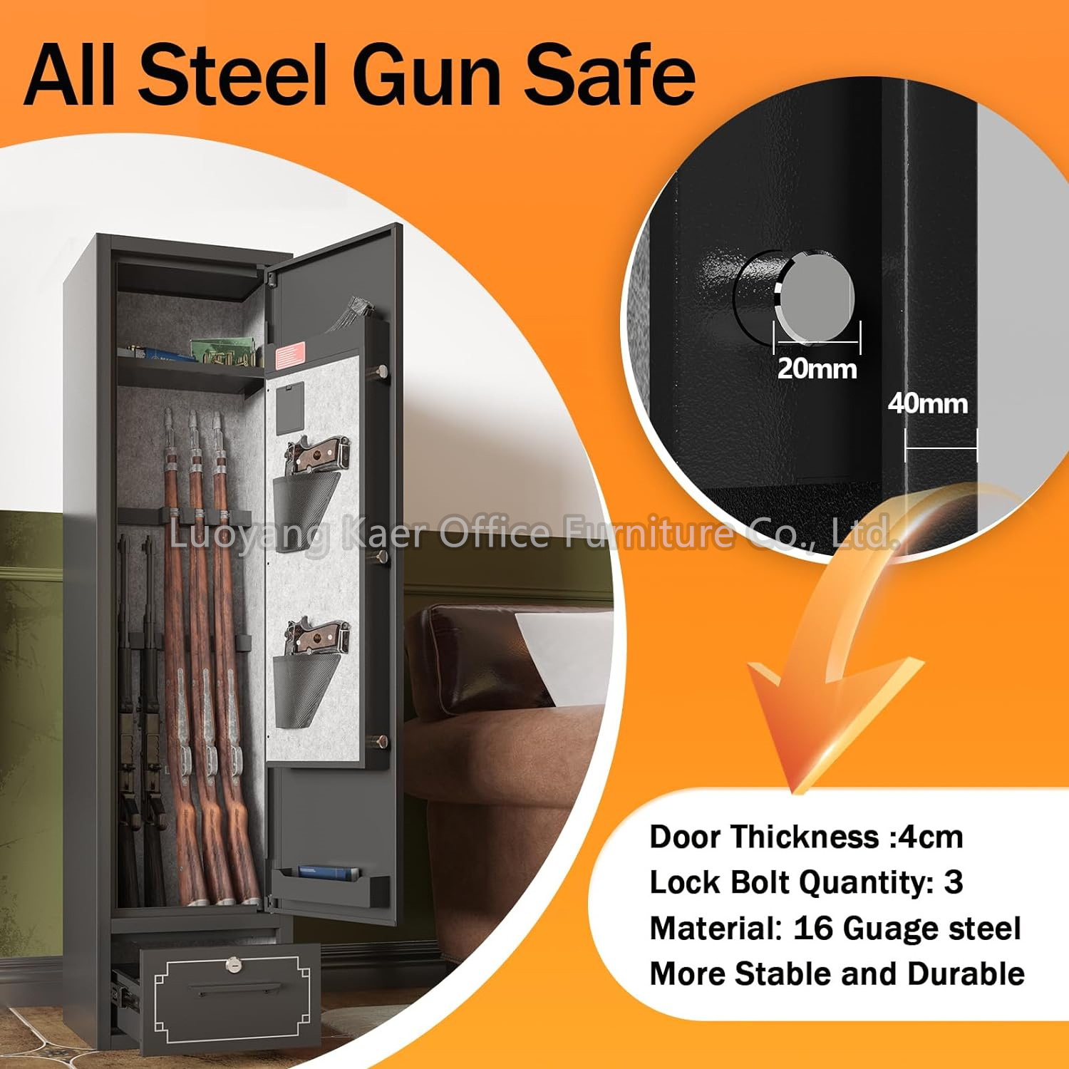 Custom Storage 6 Gun Weapon Safe Quick Access Big Large Gun Safe Cabinet Biometric Fingerprint Gun Safe With Drawer