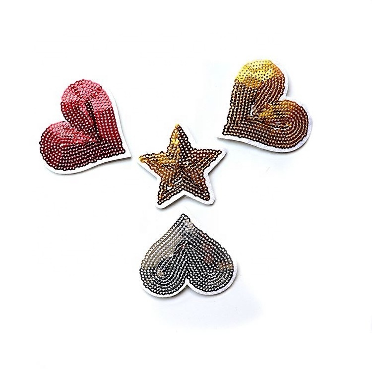 Custom  Small Iron on Lace Valentine's Day Candy Heart Sequins Bridal Bodice Badges Applique Star Beaded Patches