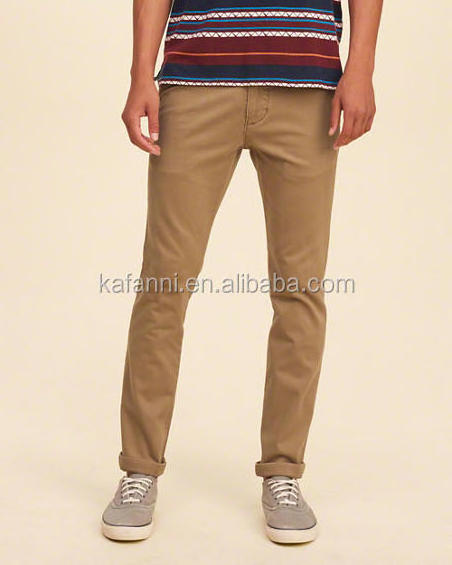 Custom Made Latest Designs Mens Khaki Pants Flat Front Chinos Super Skinny Zipper Fly Chinos