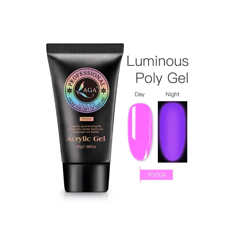 Hot Sale High Quality Free Sample UV Gel Luminous Poly Gel Glow In The Dark UV Nail Polish Building Acrylic Poly Gel