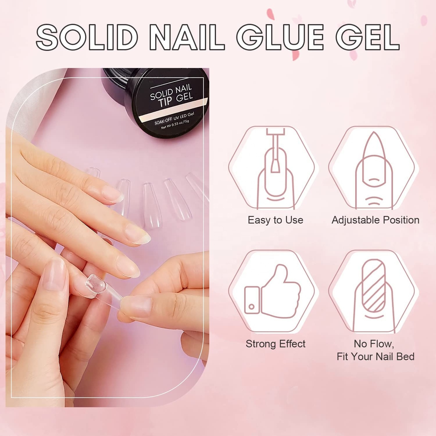 Private Label French Gel Solid Nail Gel Glue for Soft Tips Clear Acrylic Nail Tips Solid Gel Glue Nails Fake Solid Hard