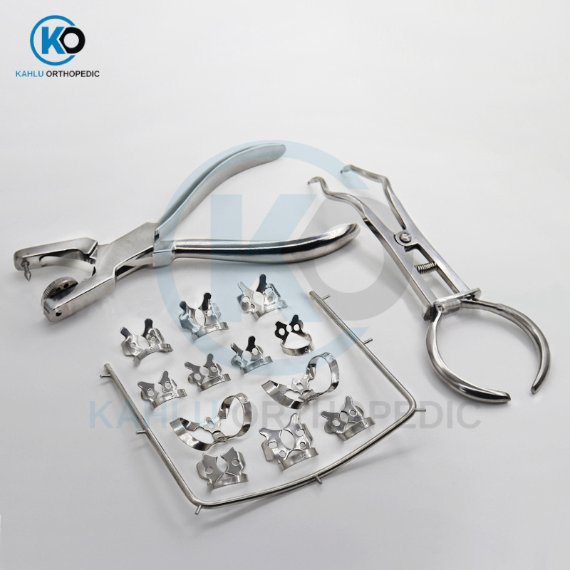 Rubber Dam Kit Orthodontic Punch Pliers Dental Rubber Dam Clamps Rubber Dam Frame Ivory Pliers Dentist Basic Tools Kit