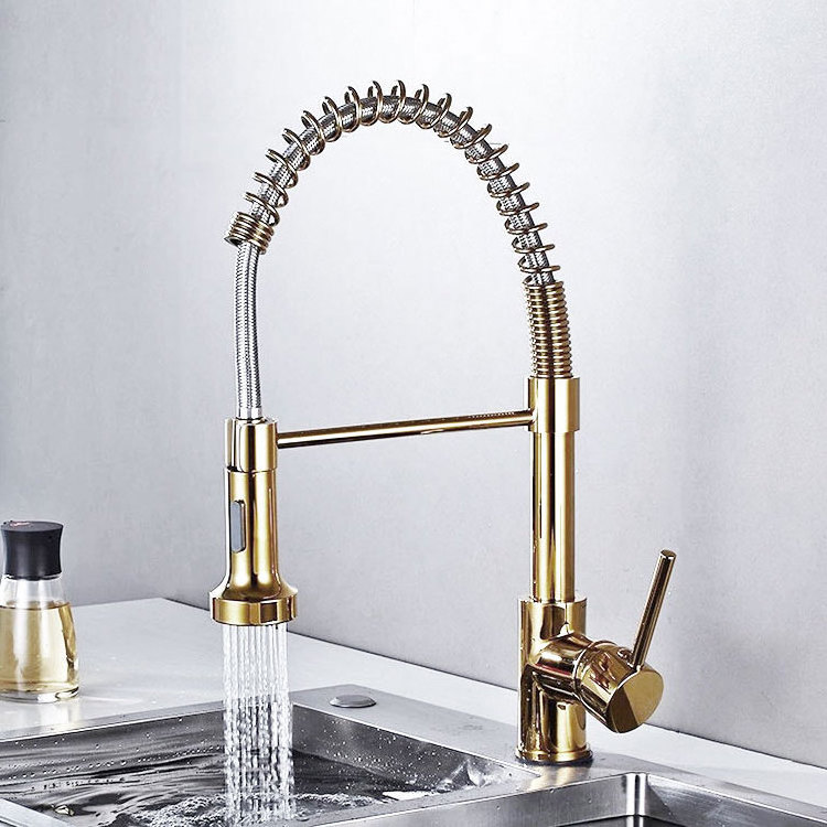 unlacquered brass spring pull down out kitchen faucet for angle valve mixer