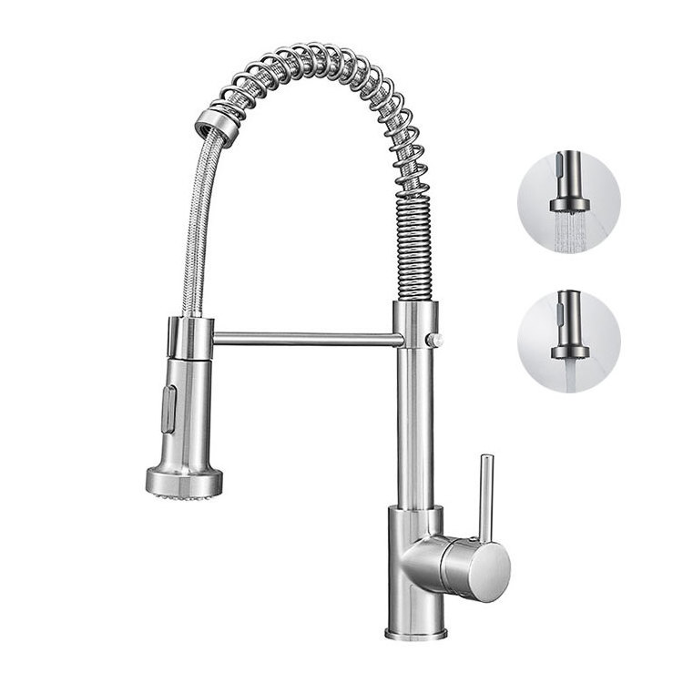 unlacquered brass spring pull down out kitchen faucet for angle valve mixer