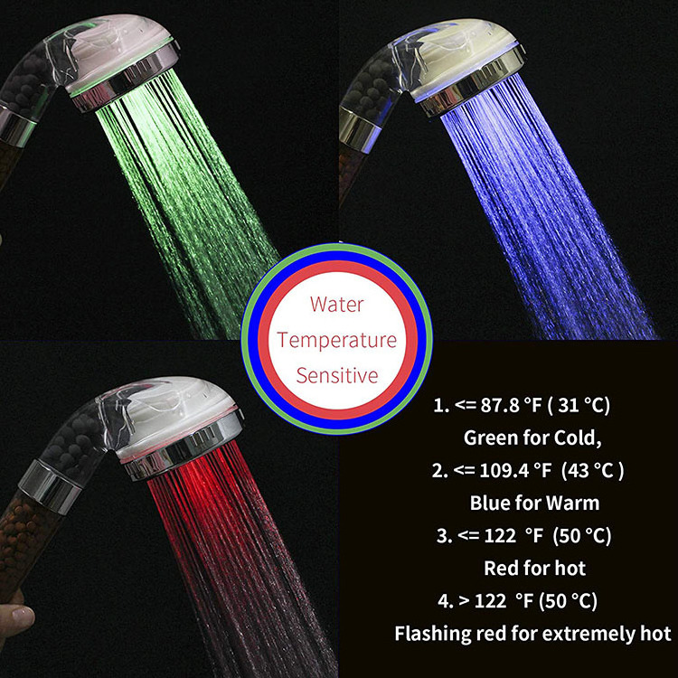 water high pressure spray shower head set led light glowing automatic 7 multi-color water power head shower